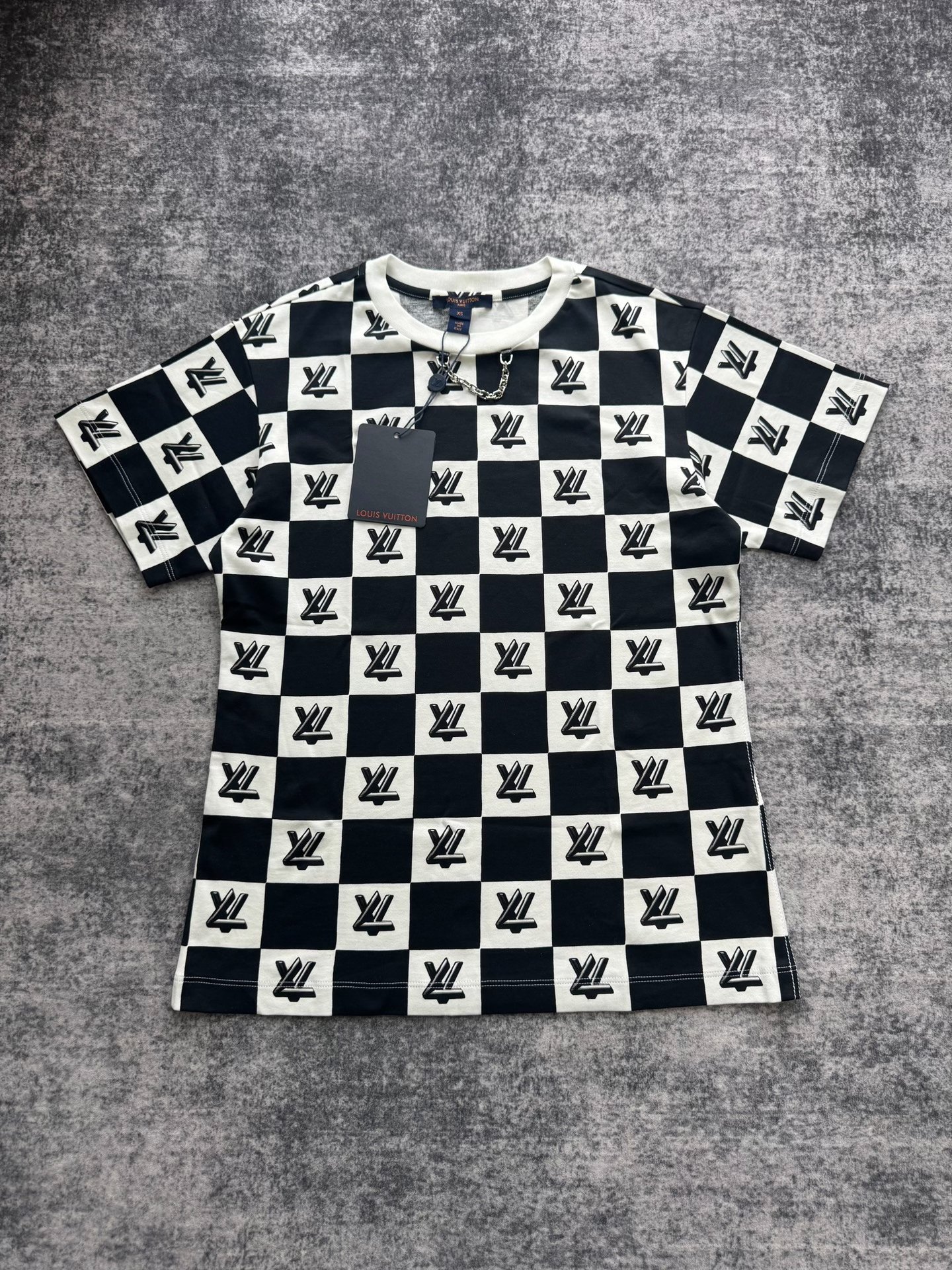 Louis Vuitton Black White Checkerboard Short-Sleeve T-Shirt