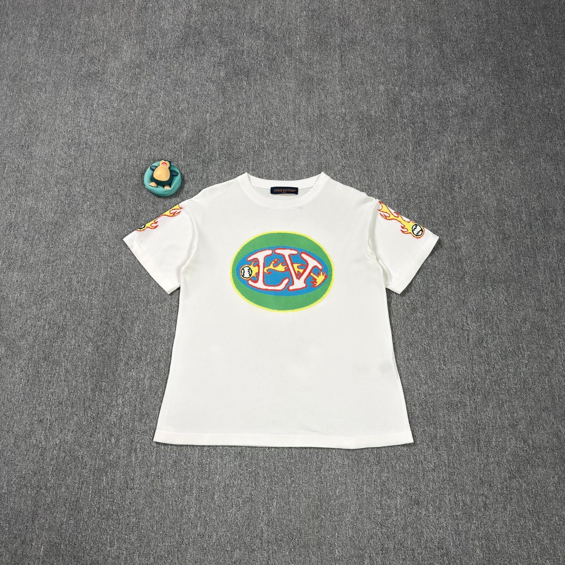 LV Flame Logo White Knit Short-Sleeve Top