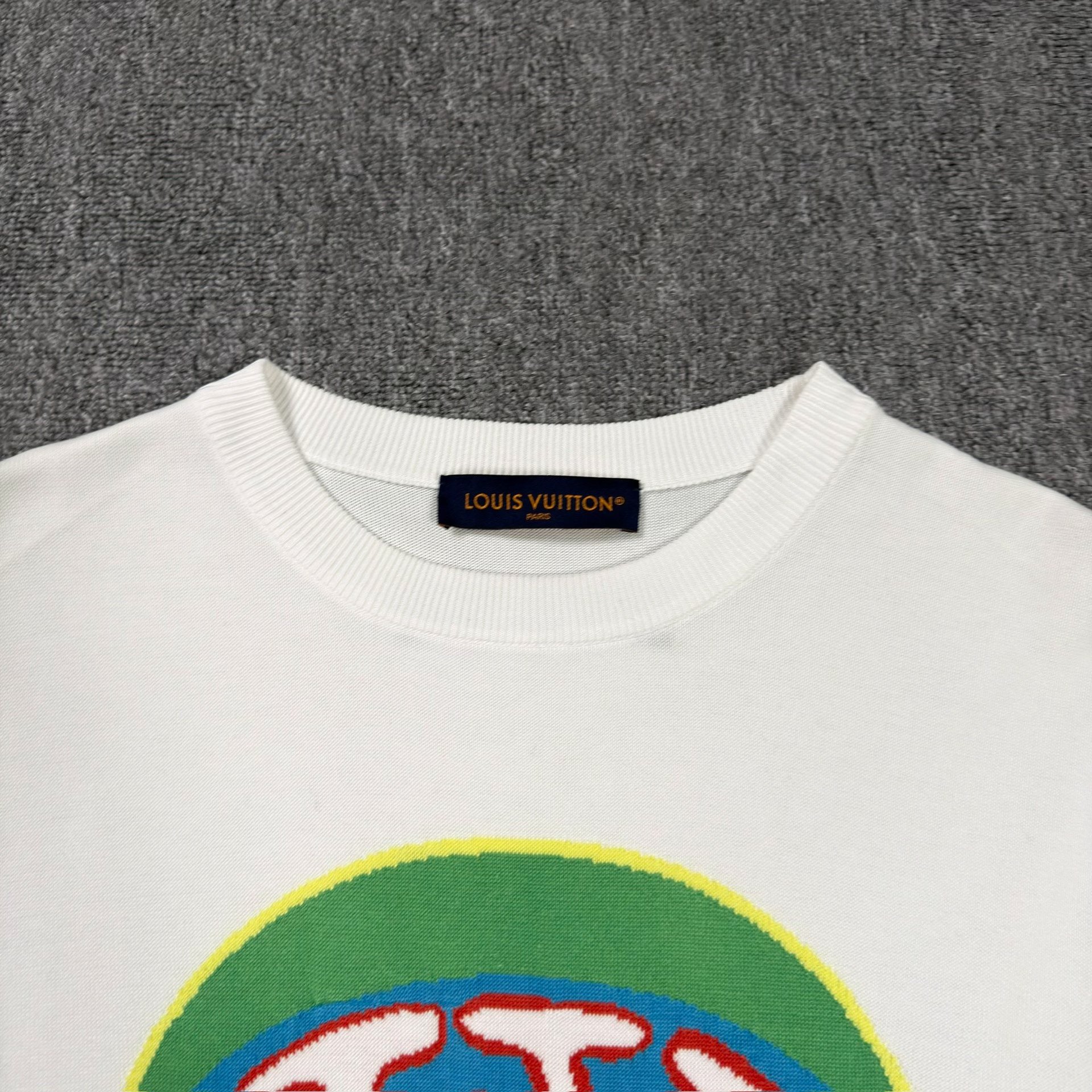 LV Flame Logo White Knit Short-Sleeve Top — detail