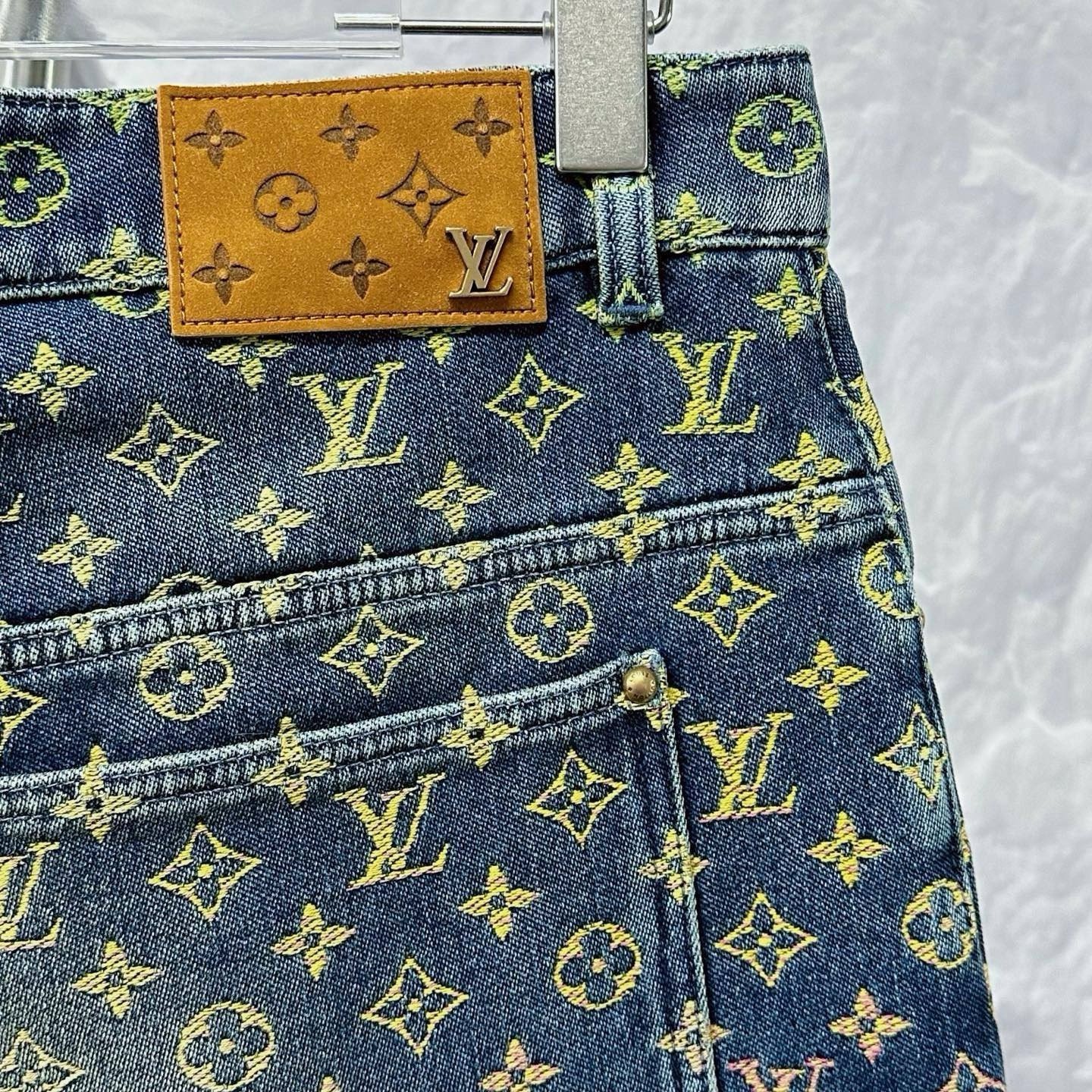 Louis Vuitton Gradient Embroidered Denim Shorts — detail