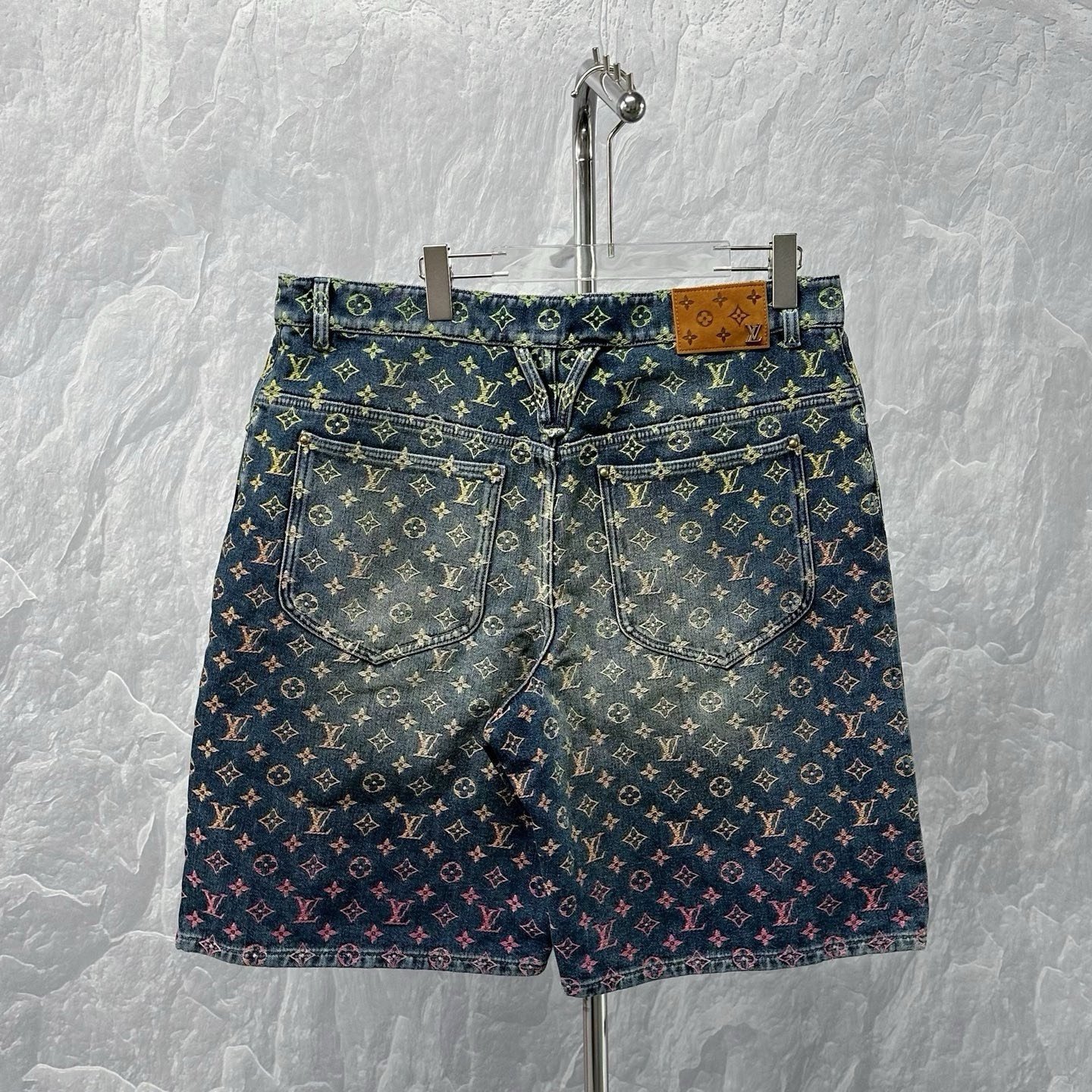 Louis Vuitton Gradient Embroidered Denim Shorts — back