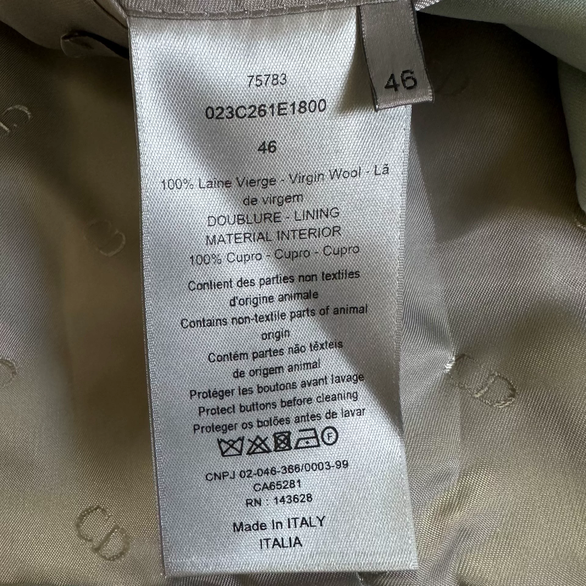 Dior Light Blue Wool Peak Lapel Suit — back