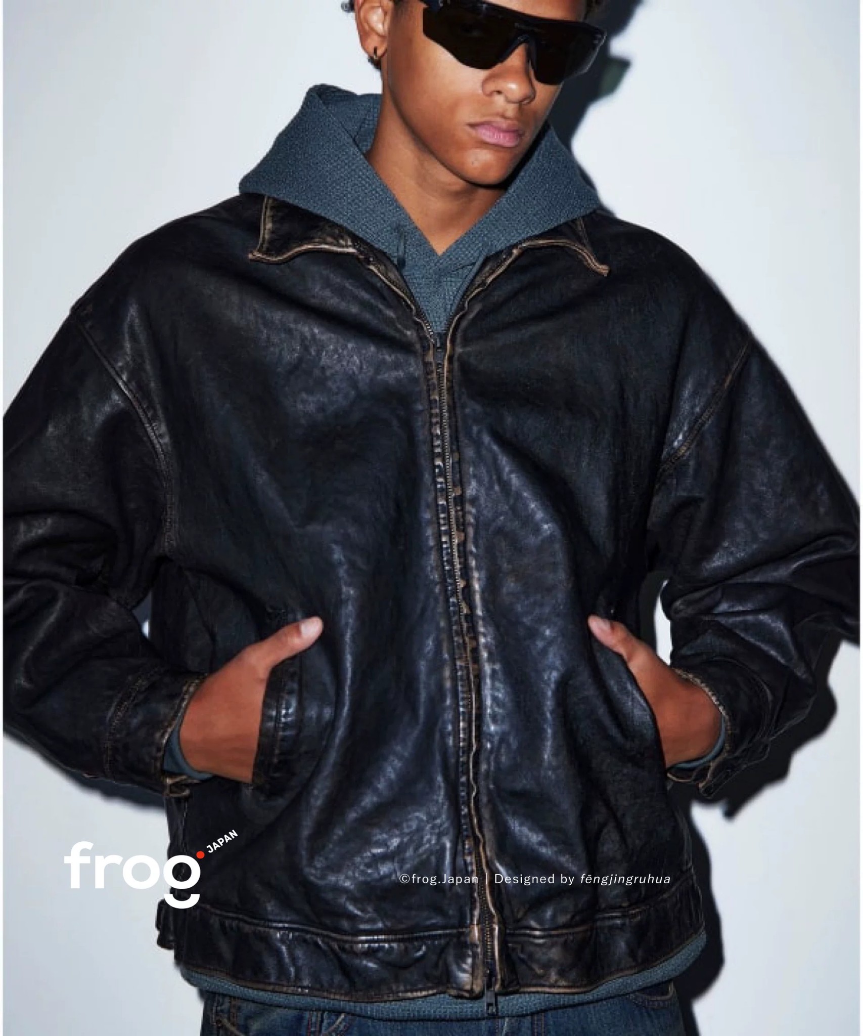 BEAMS USED Distressed Leather Blouson