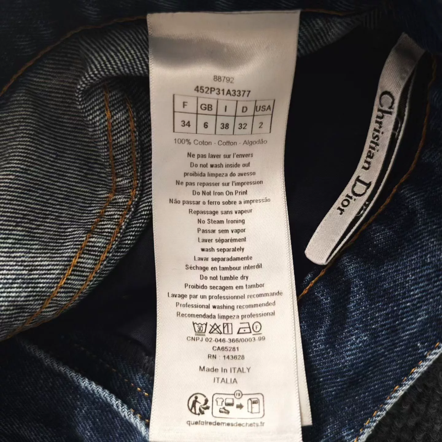 Dior Qixi Collection Gradient Wash Jeans — label