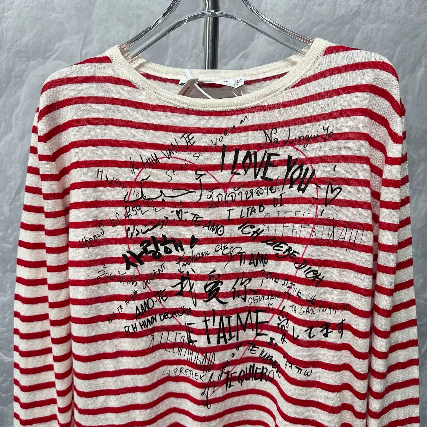 Dior Red White Stripe Heart Letter Top — detail