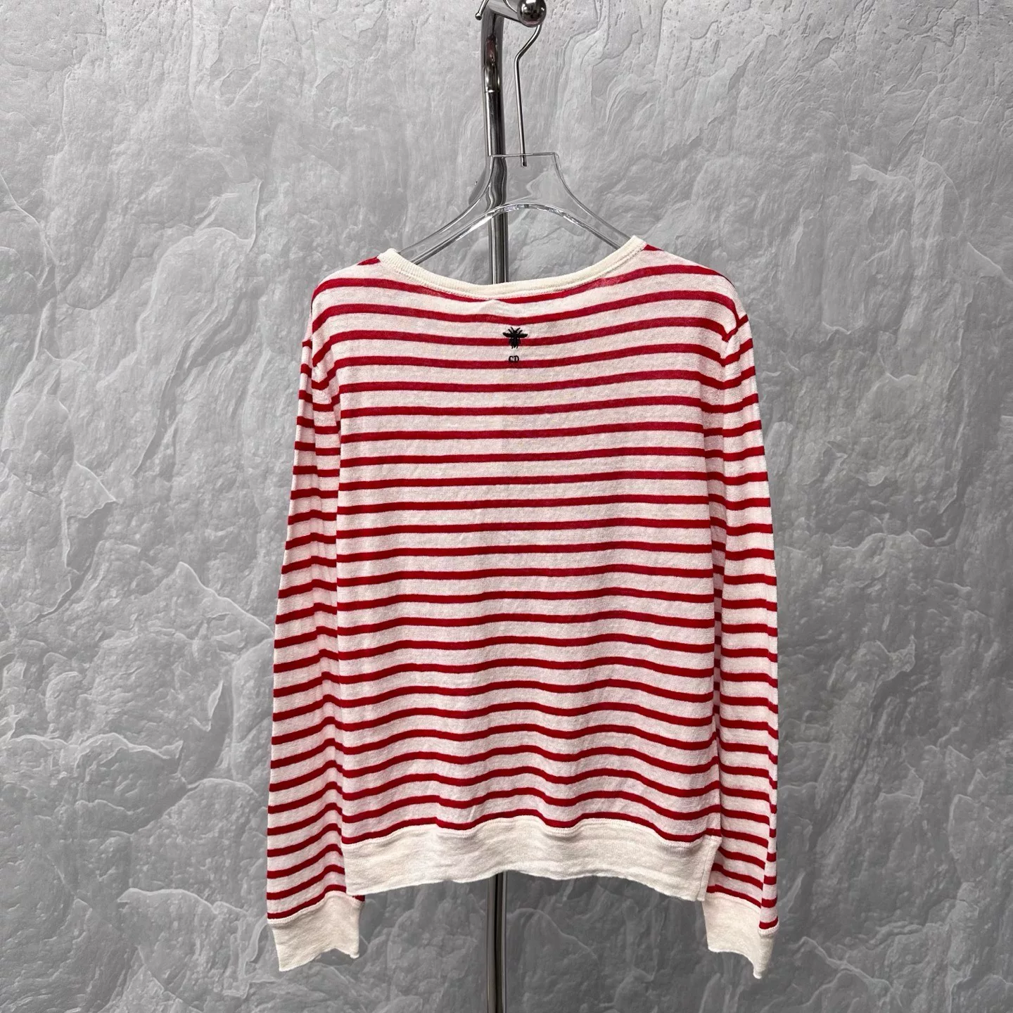 Dior Red White Stripe Heart Letter Top — label