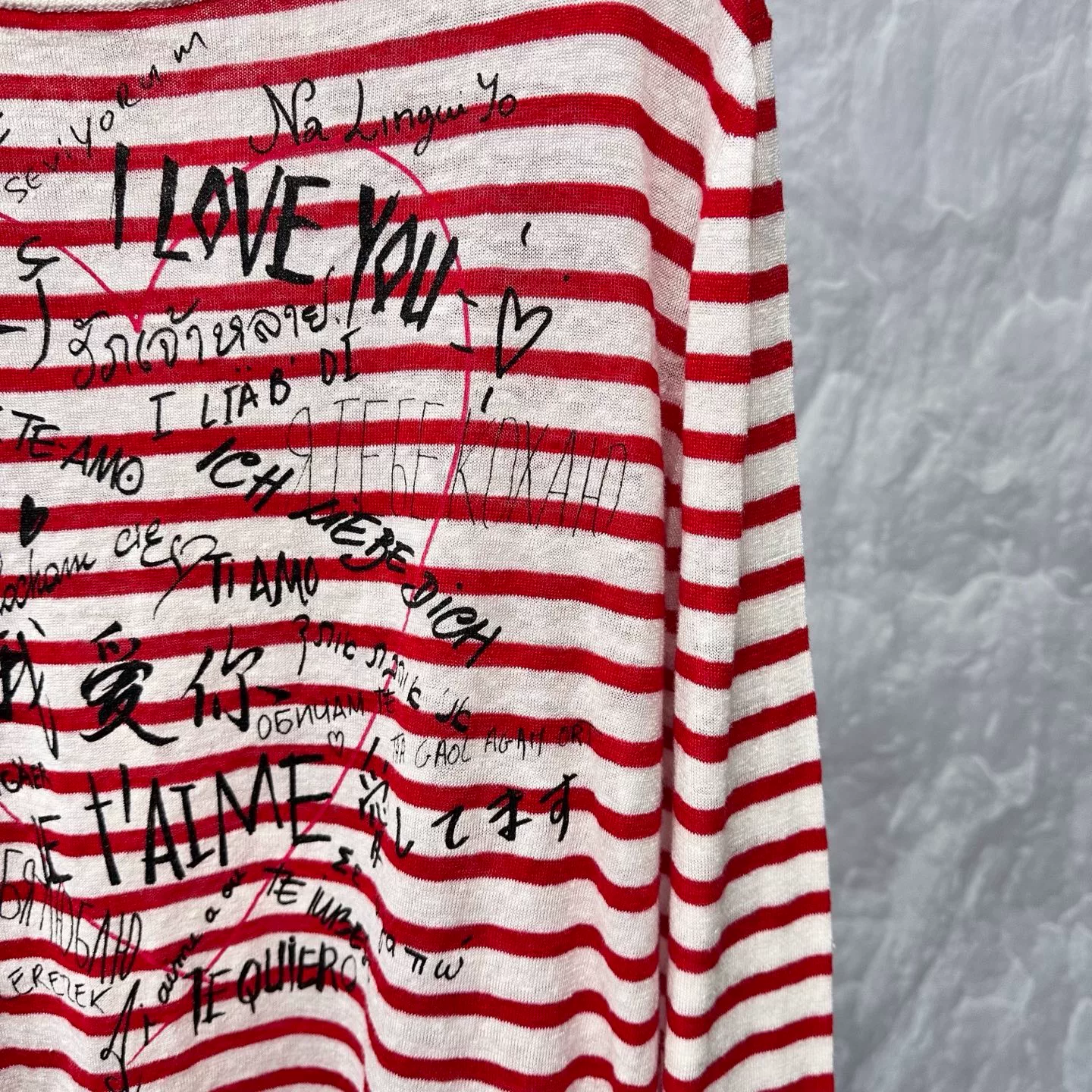 Dior Red White Stripe Heart Letter Top — back