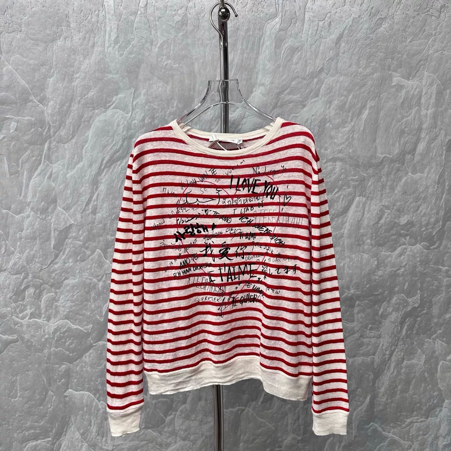 Dior Red White Stripe Heart Letter Top — front