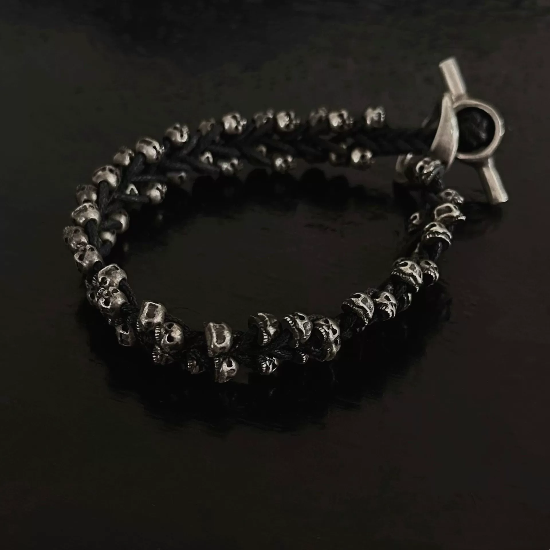 Tobias Wistisen Silver Skull Bracelet — front