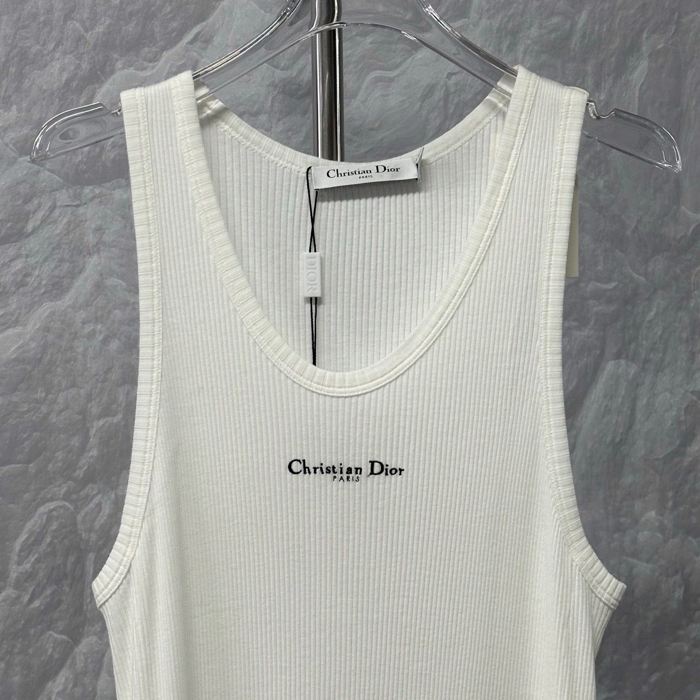 Dior SS25 Embroidered Logo Side Slit Dress — detail
