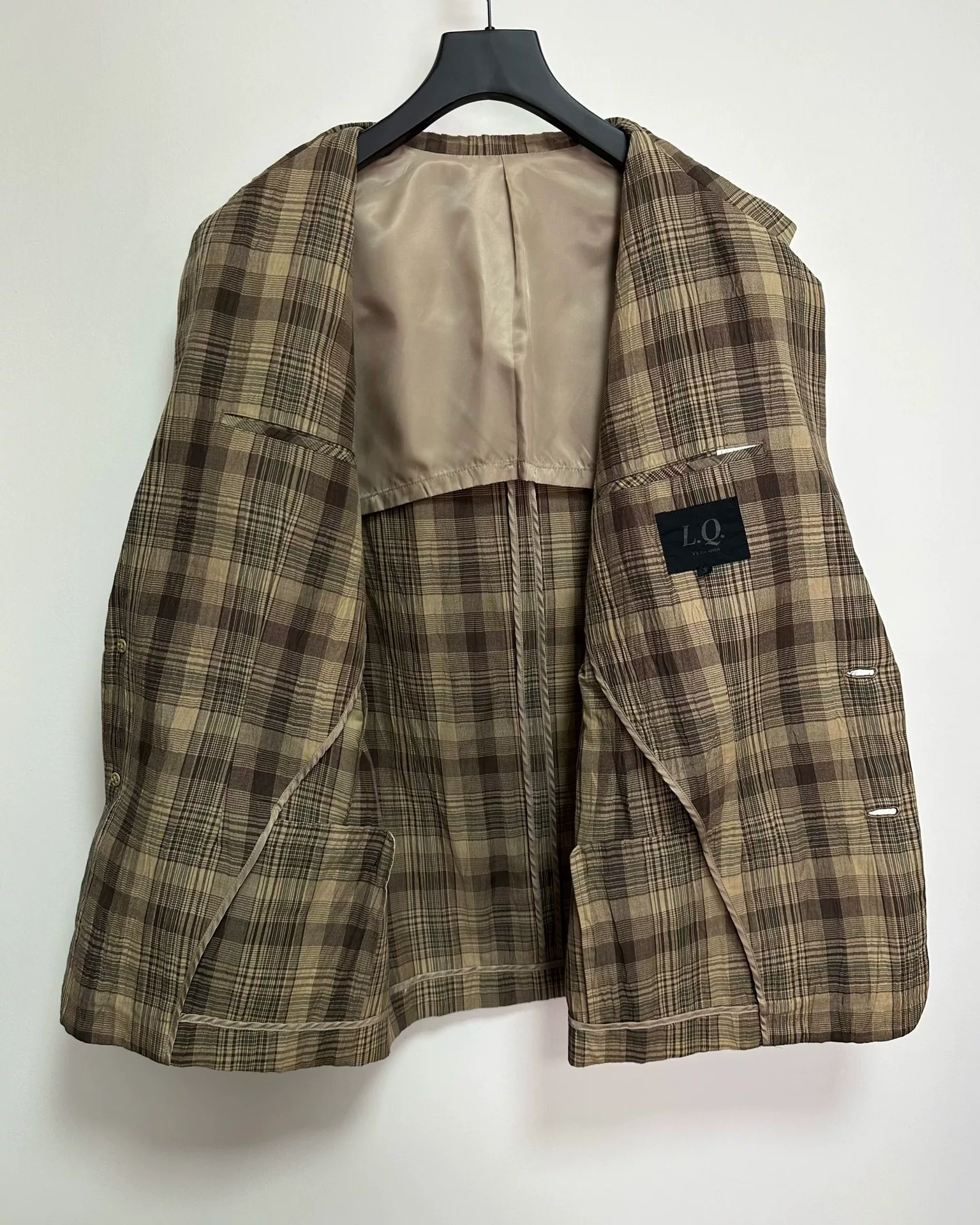 Y's for Men Plaid Linen Jacket — detail