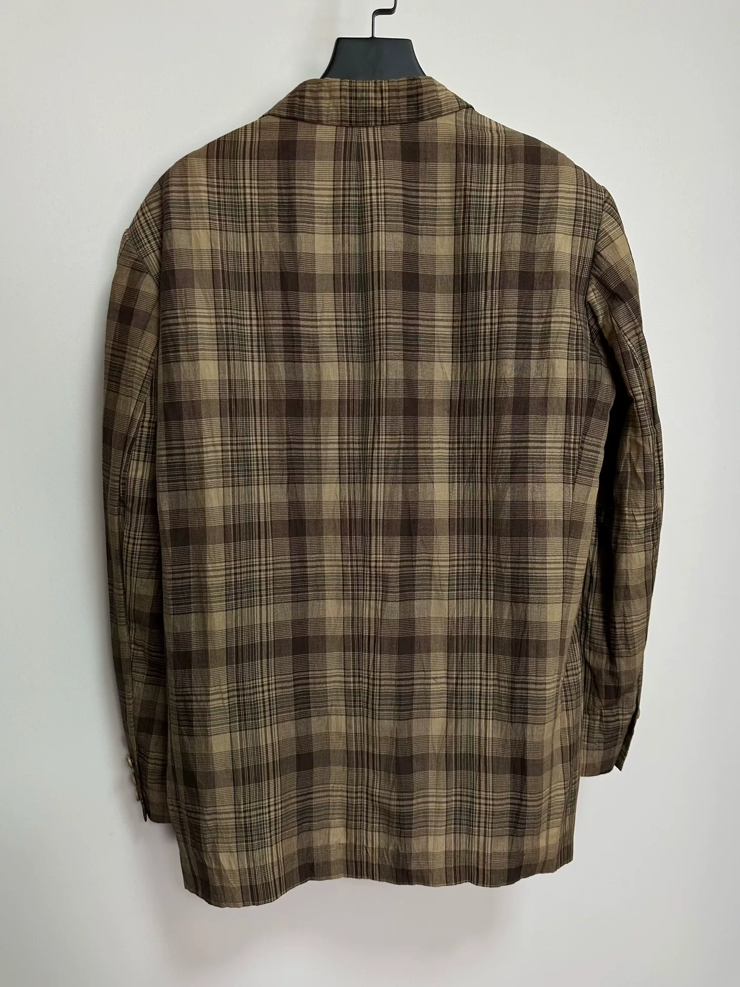Y's for Men Plaid Linen Jacket — front