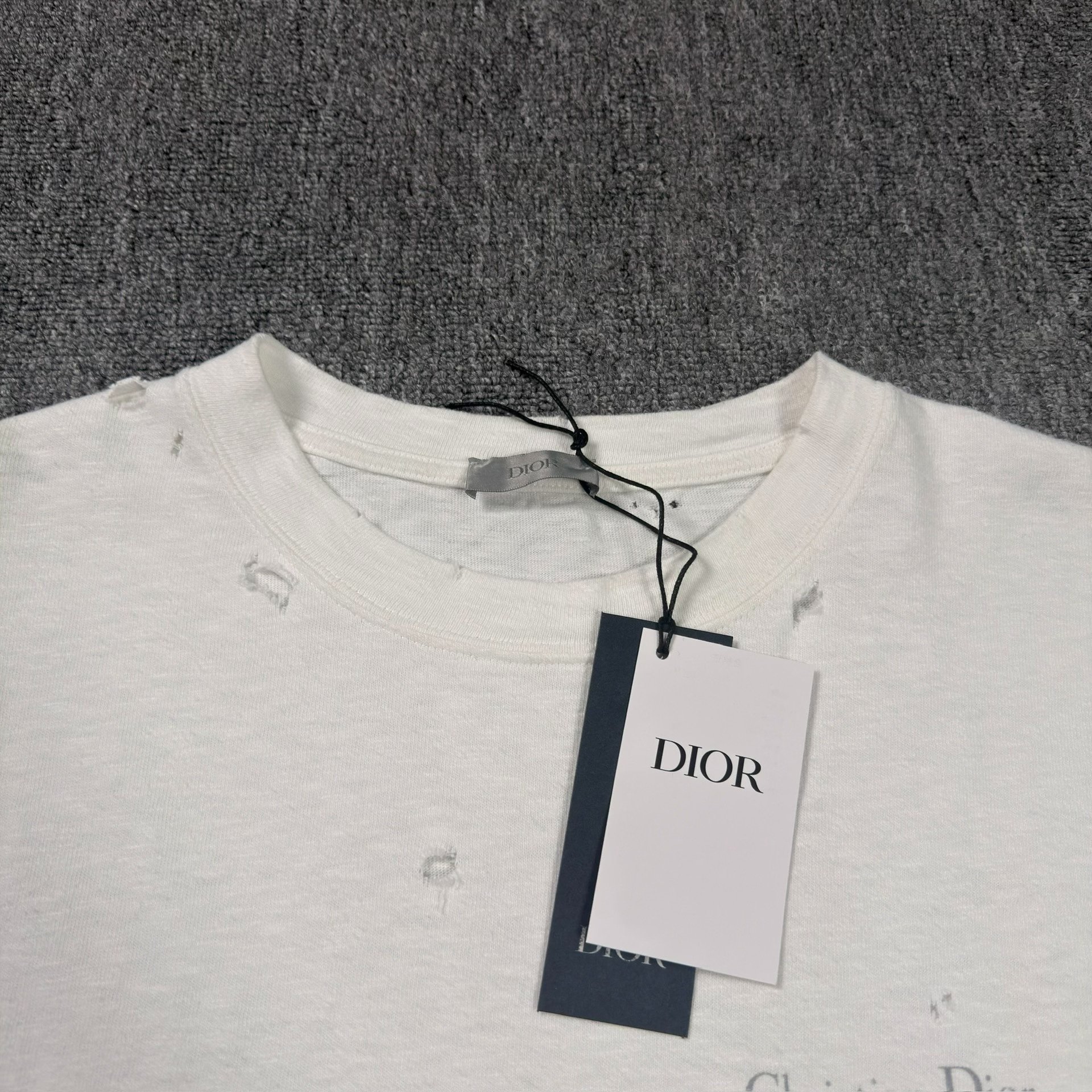 Dior White Distressed Short-Sleeve T-Shirt — detail