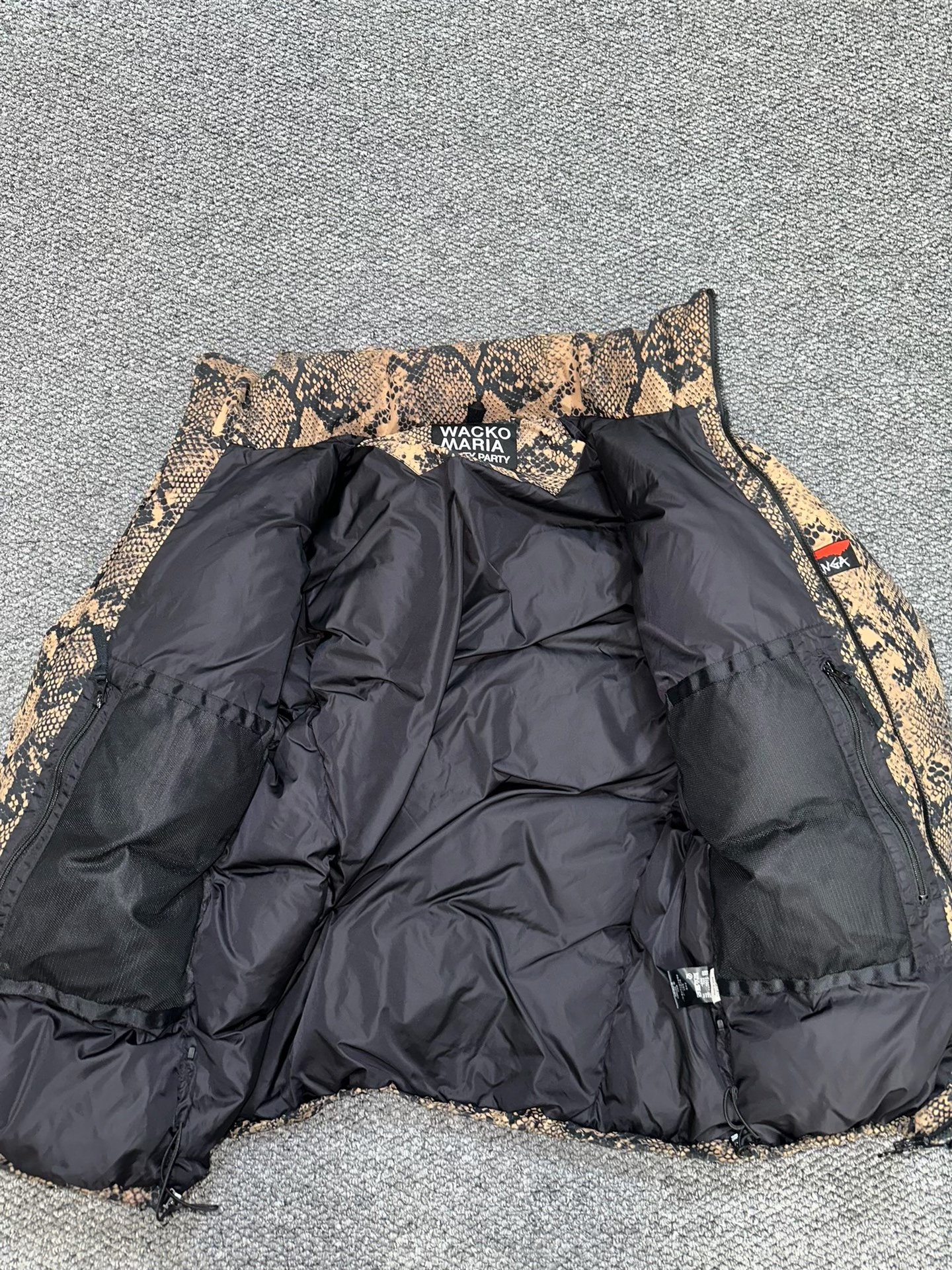 Wacko Maria Nanga Snake Print Down Jacket — detail