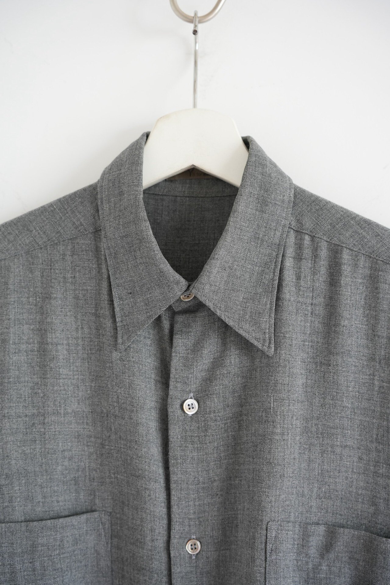 Yohji Yamamoto 80s Scissors Collar Wool Gray Shirt — detail