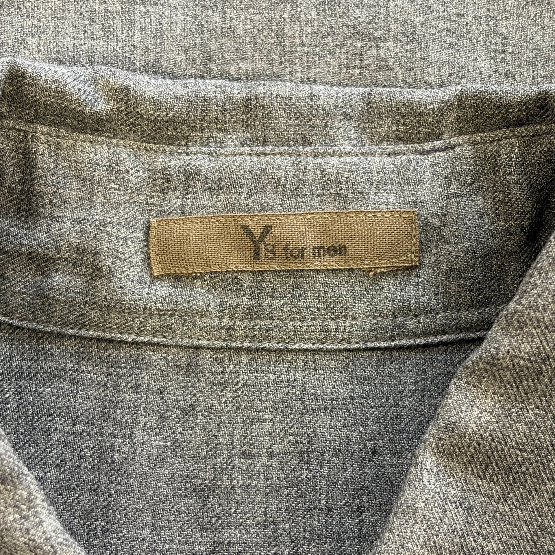 Yohji Yamamoto 80s Scissors Collar Wool Gray Shirt — label