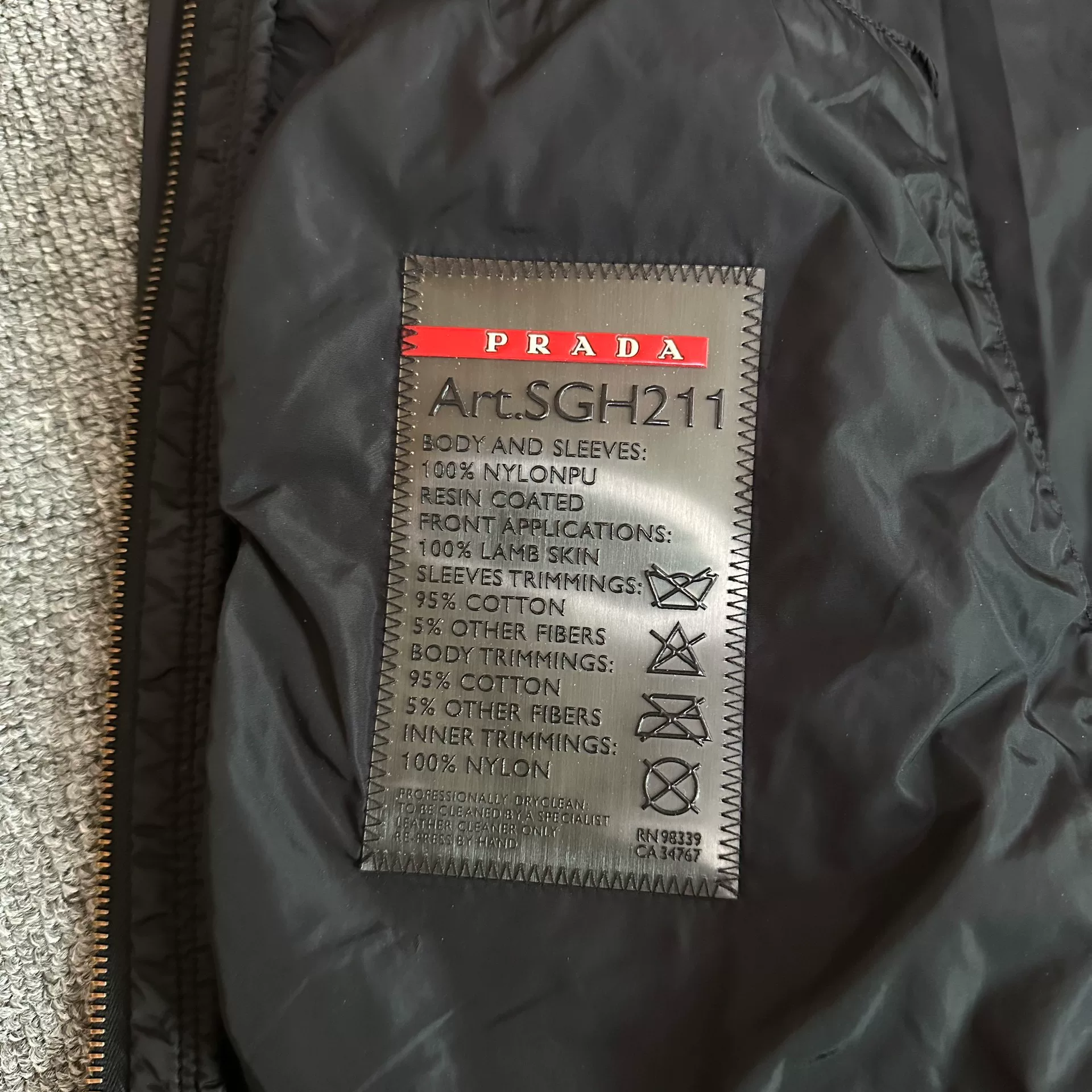 Prada Black Nylon Zip Jacket — back