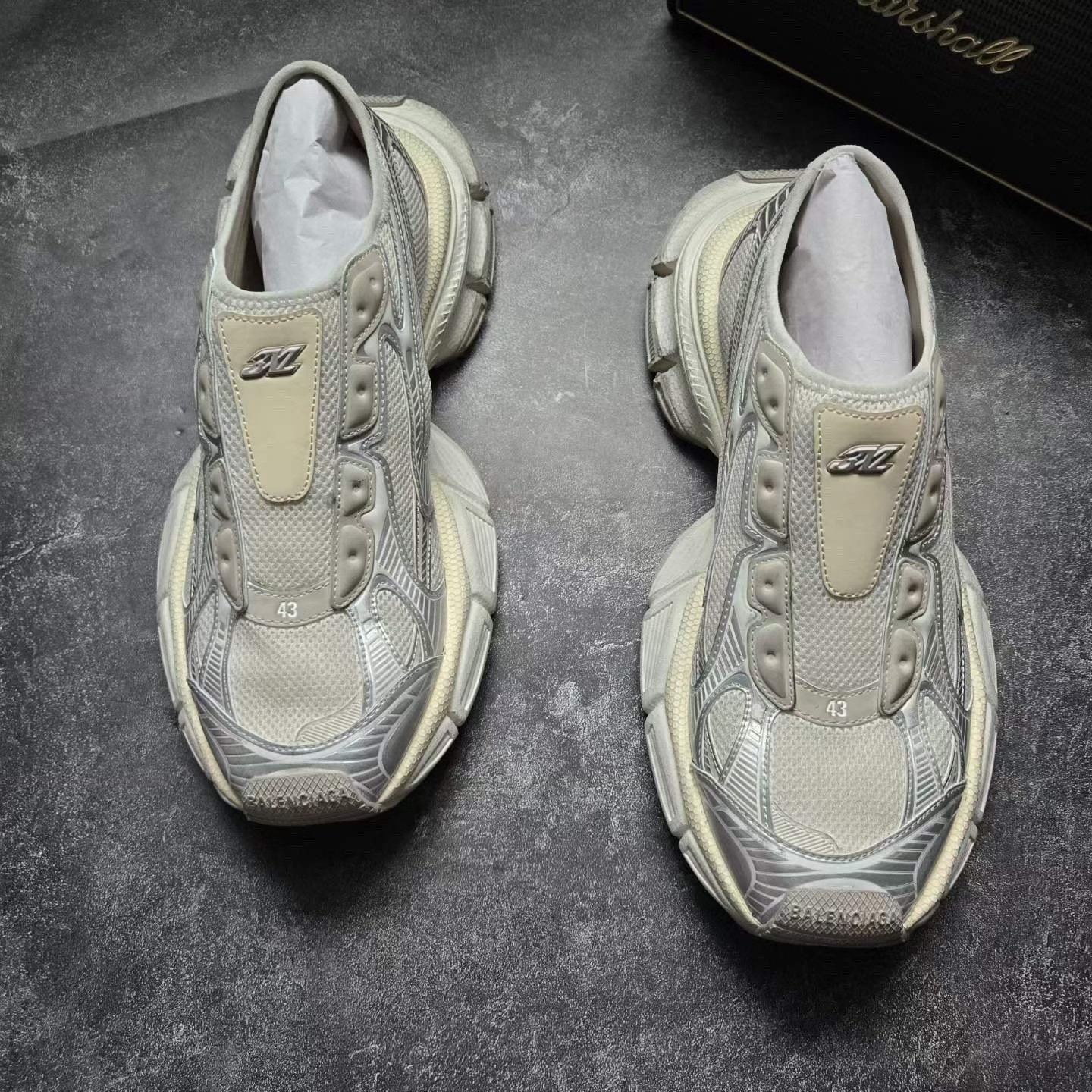 Balenciaga 3XL Gray White Slip-On Sneakers — front