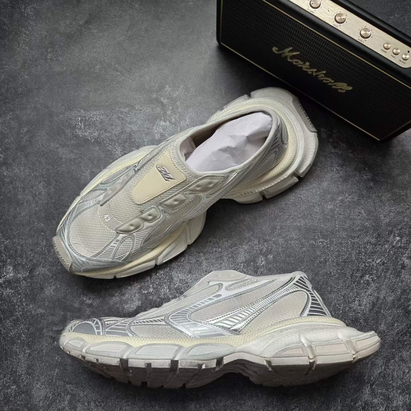 Balenciaga 3XL Gray White Slip-On Sneakers — back