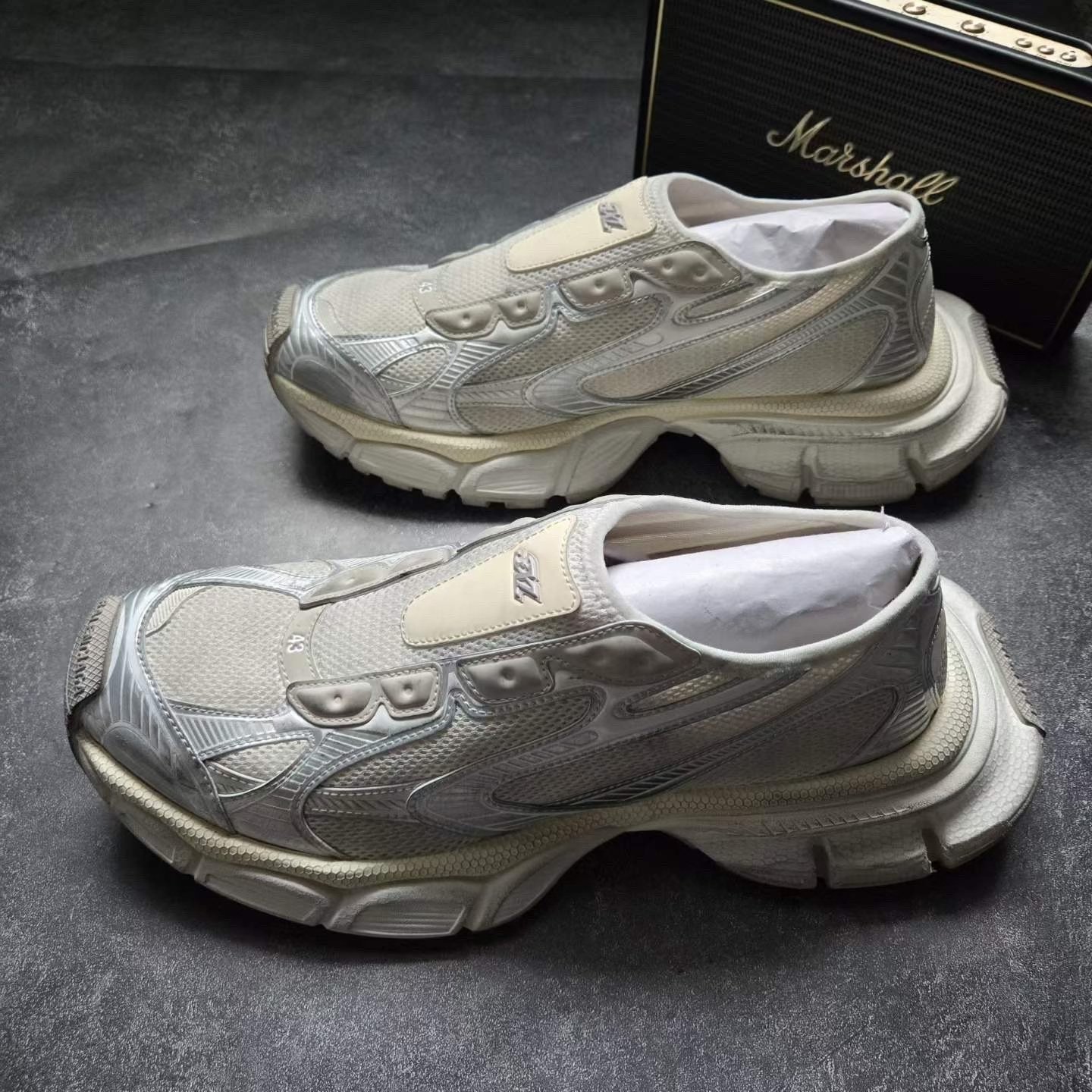 Balenciaga 3XL Gray White Slip-On Sneakers
