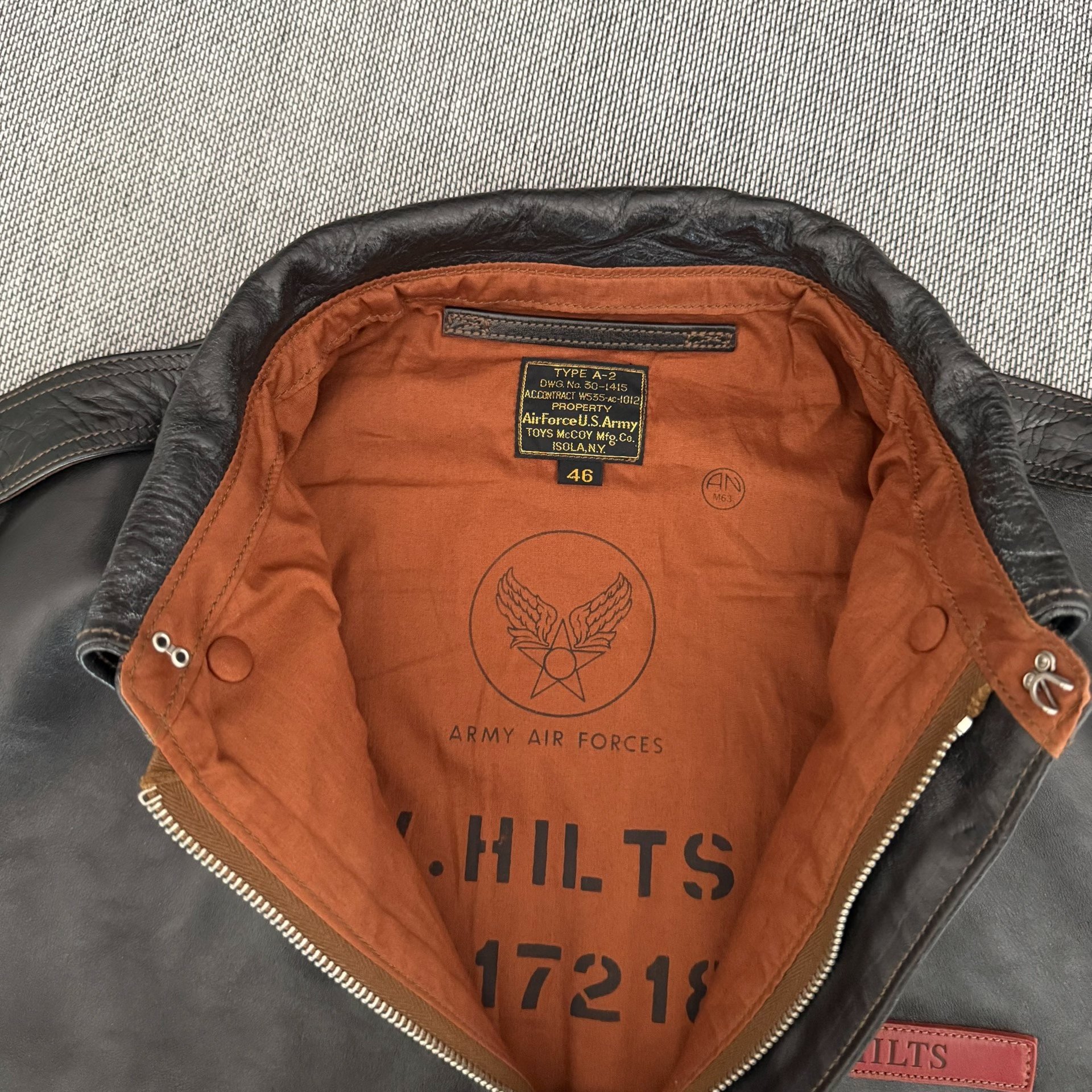 Toys McCoy Horsehide A2 Flight Jacket — detail