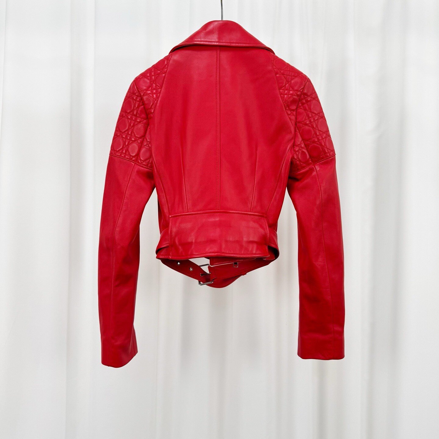 Dior Red Quilted Moto Leather Jacket — front