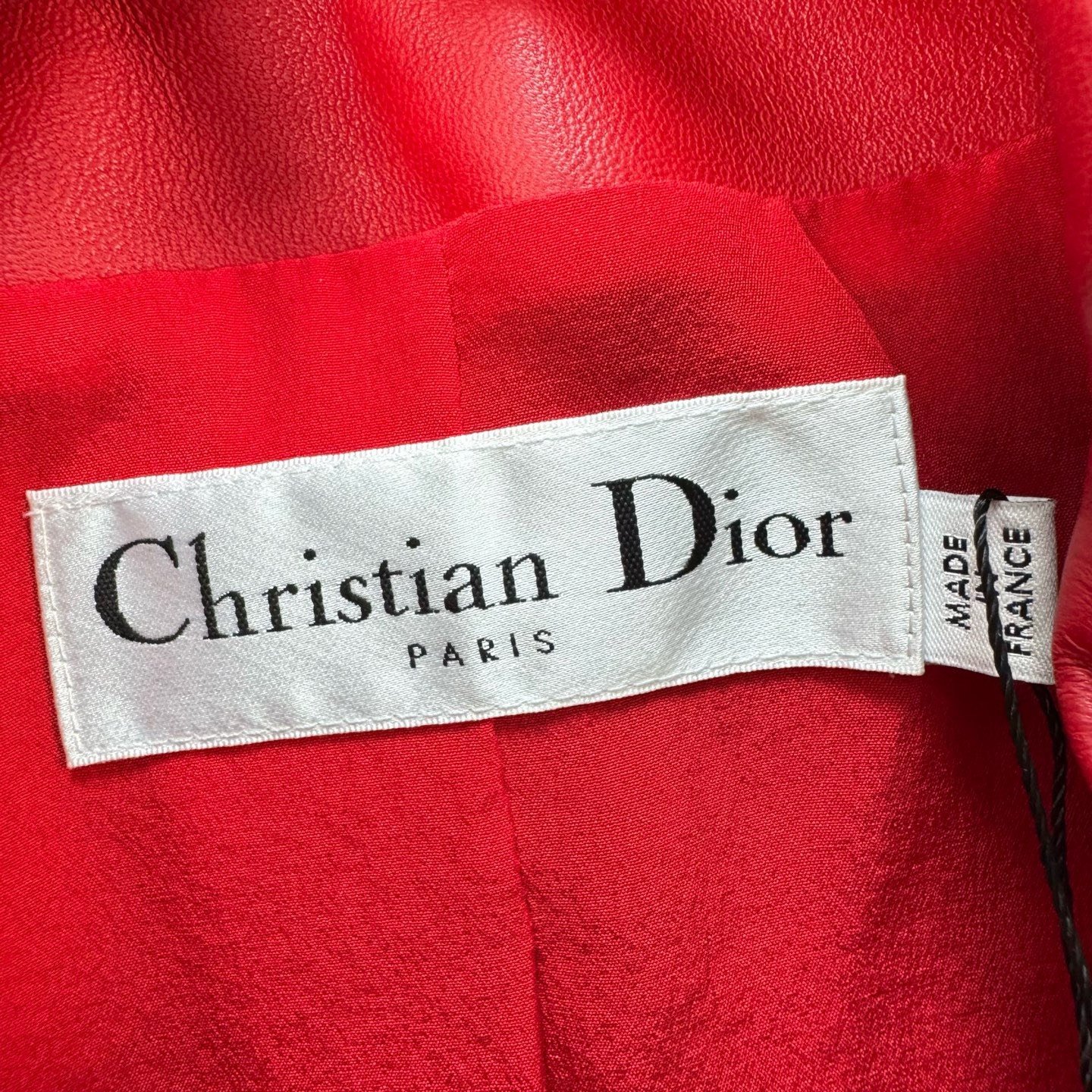Dior Red Quilted Moto Leather Jacket — label