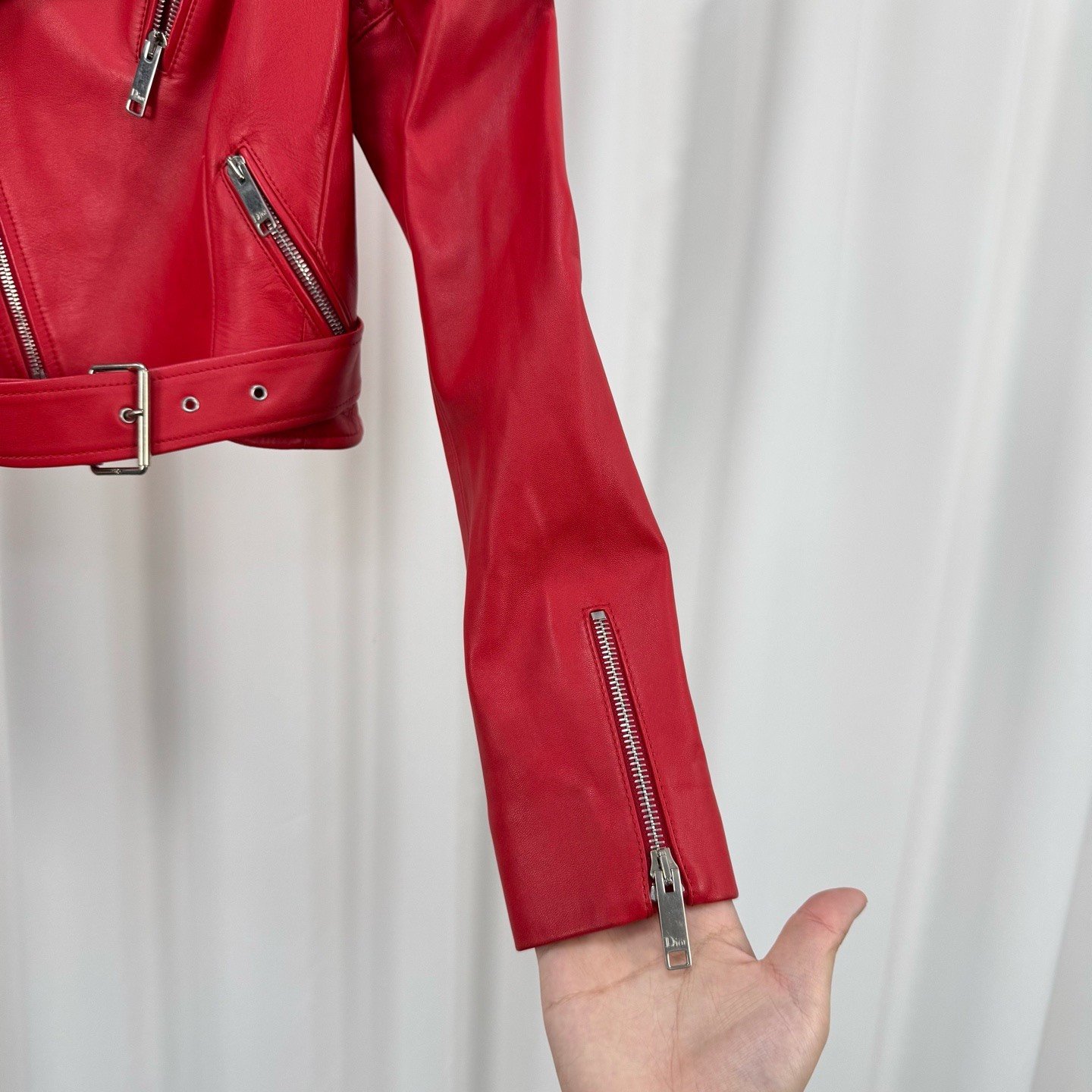 Dior Red Quilted Moto Leather Jacket — back