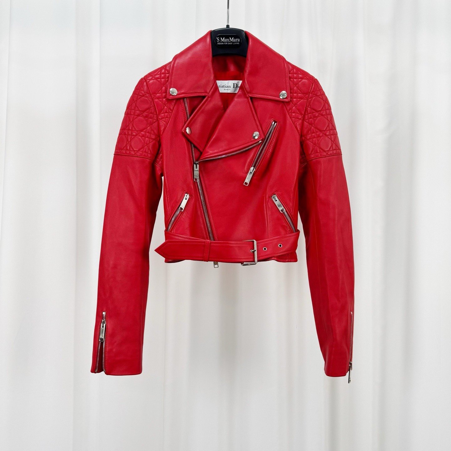 Dior Red Quilted Moto Leather Jacket