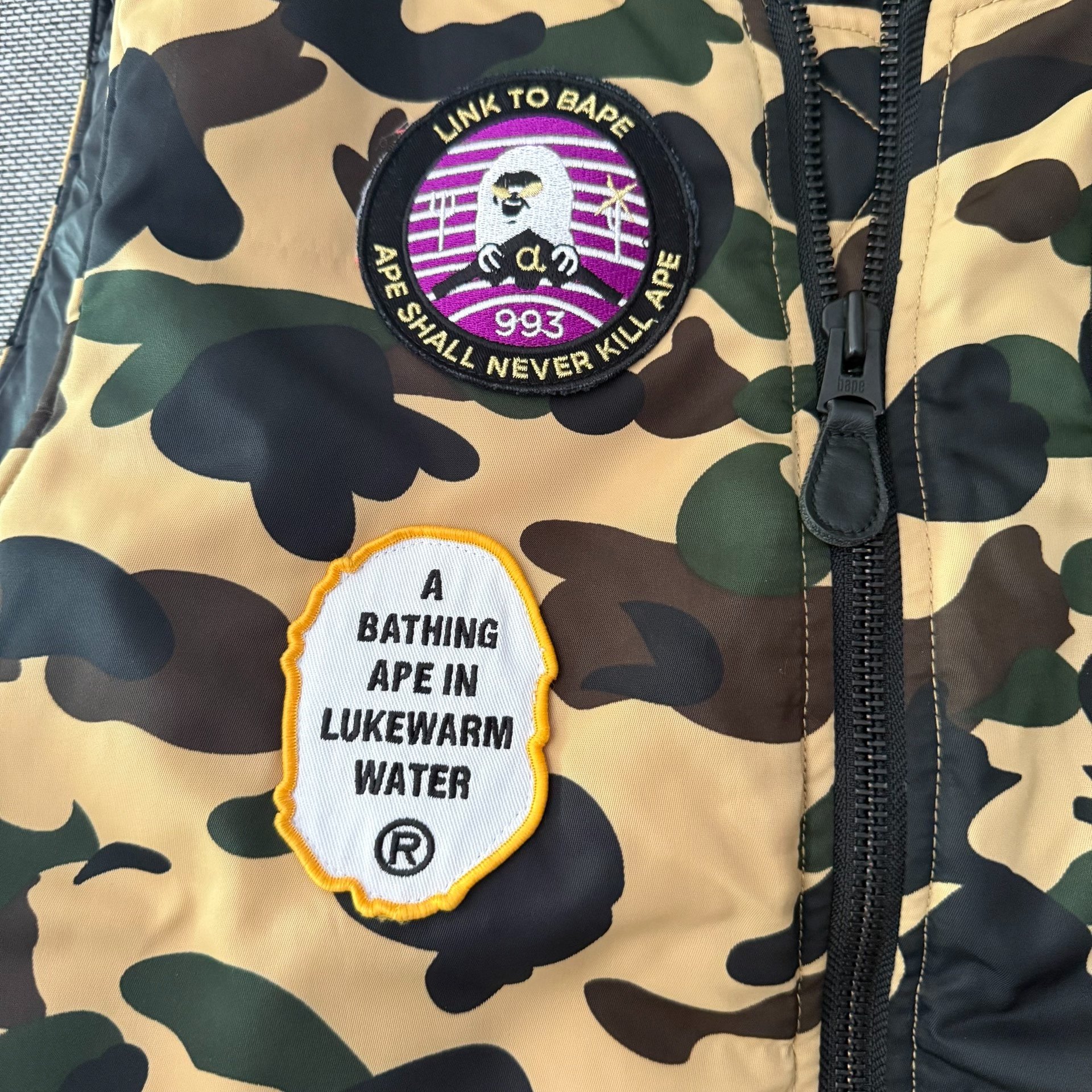 Bape Yellow Camouflage Padded Vest — label