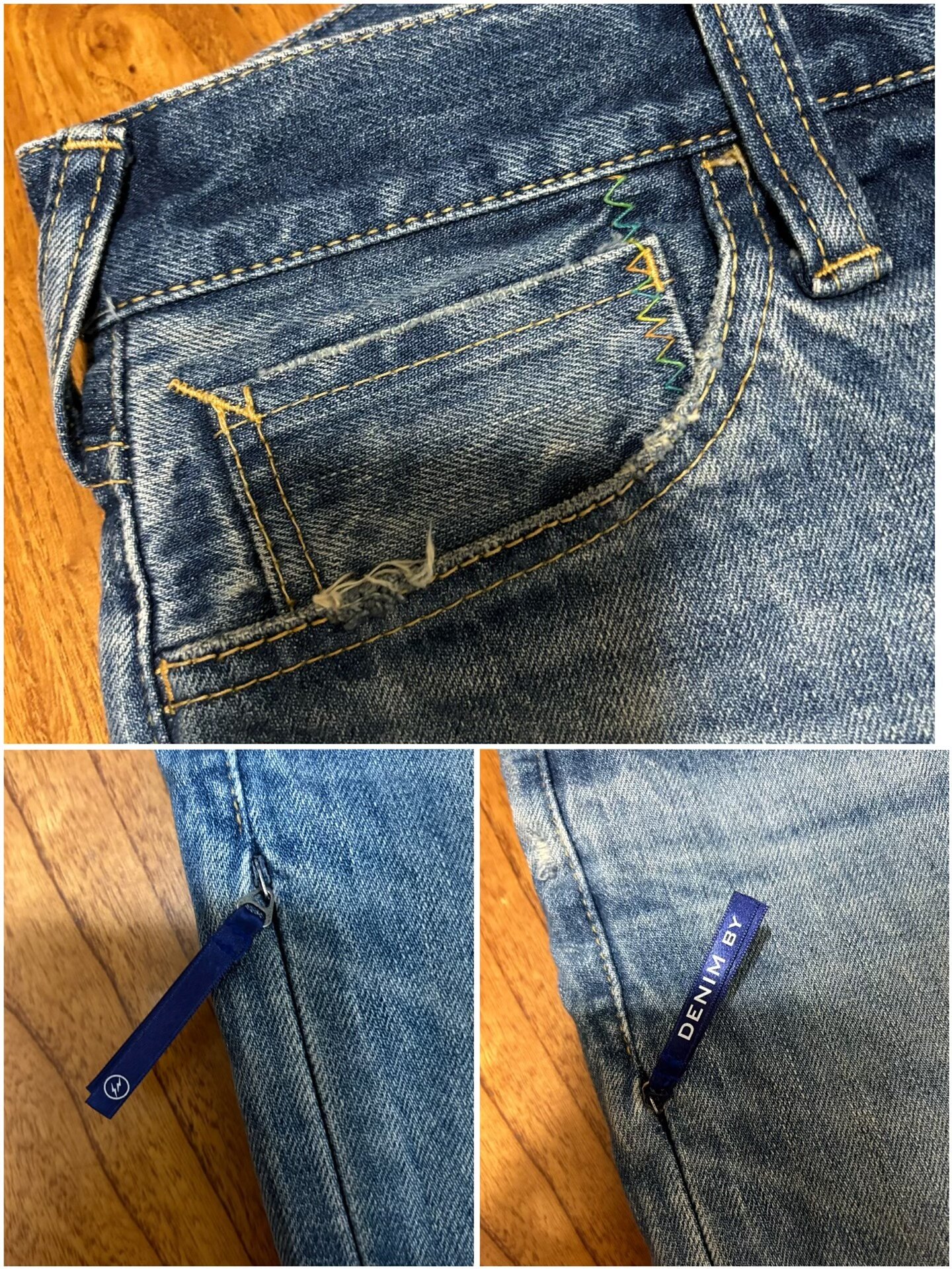 Vanquish Fragment Distressed Washed Cropped Jeans — label