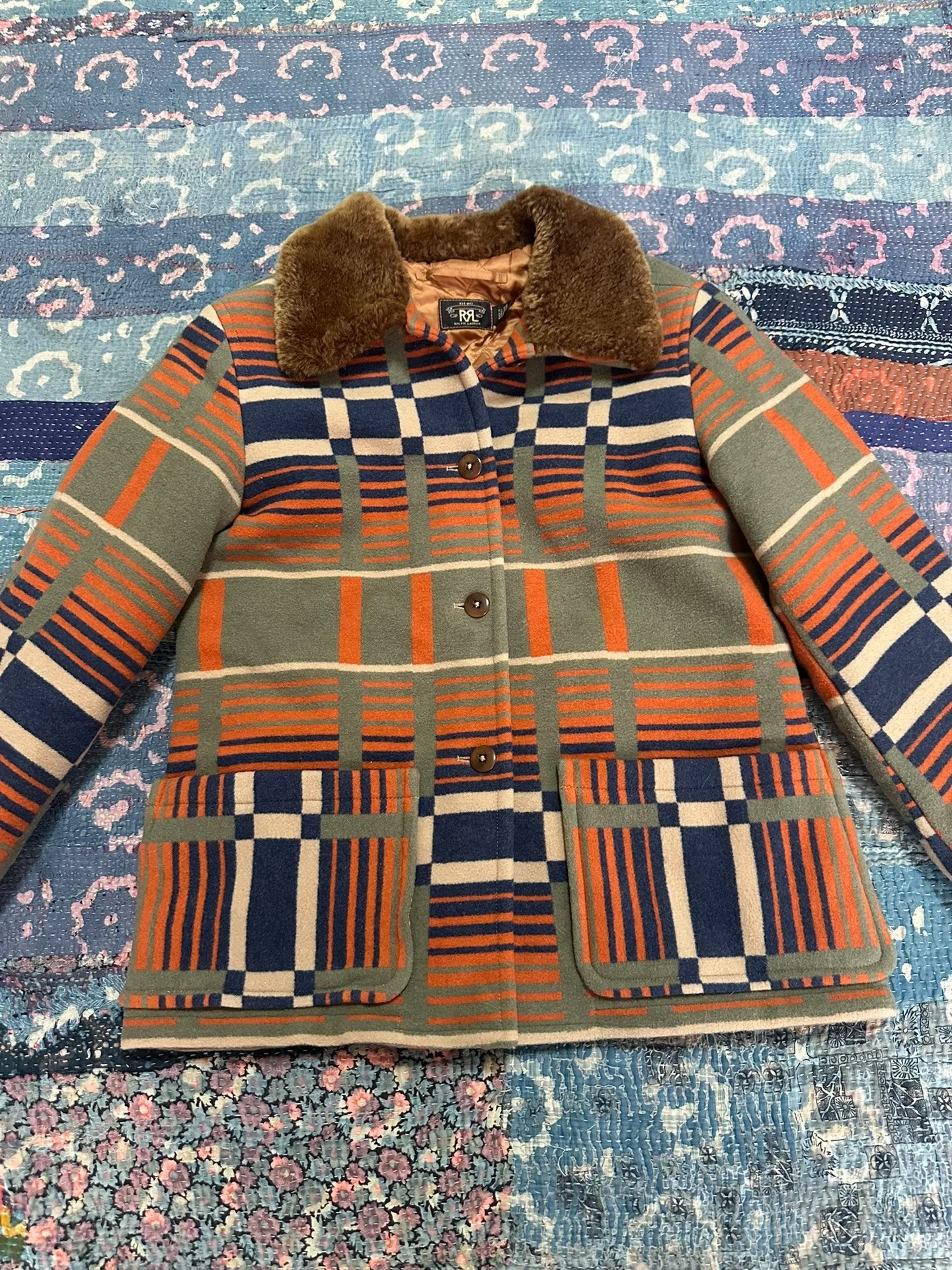 RRL Plaid Fur Collar Jacket