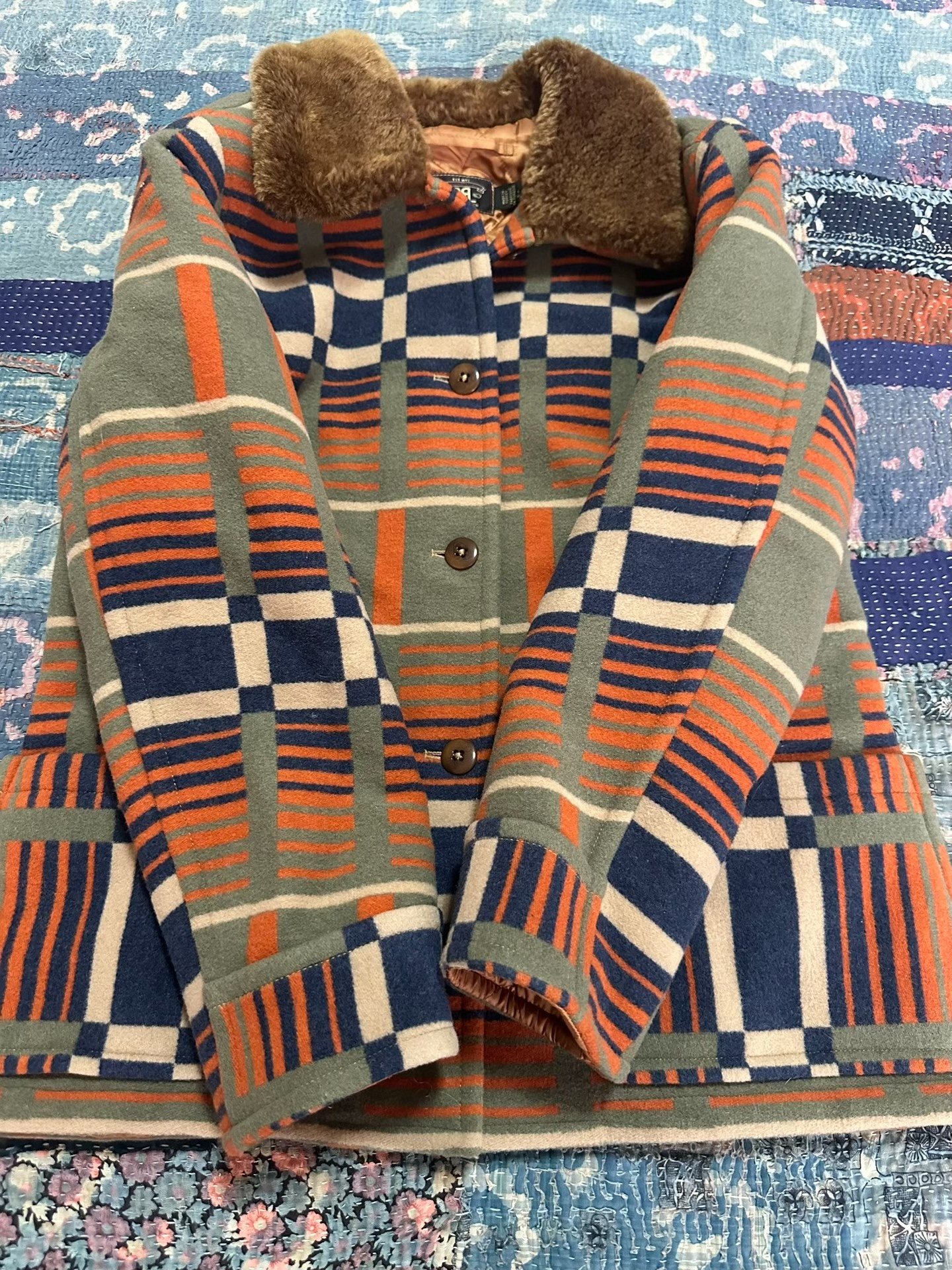RRL Plaid Fur Collar Jacket — back