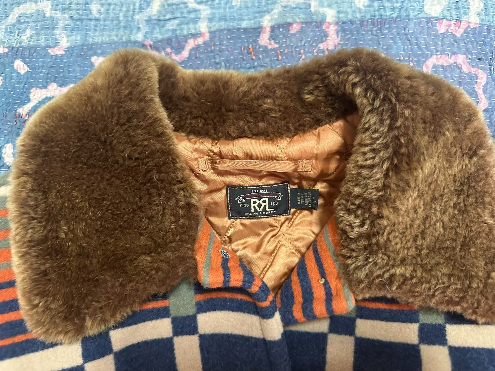 RRL Plaid Fur Collar Jacket — label