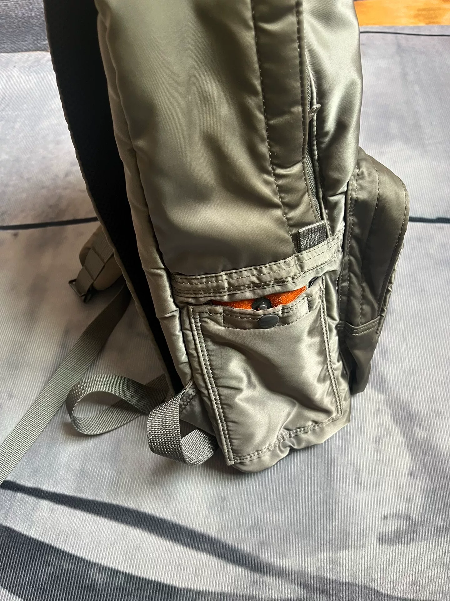 Porter Tanker Silver Gray Backpack — label