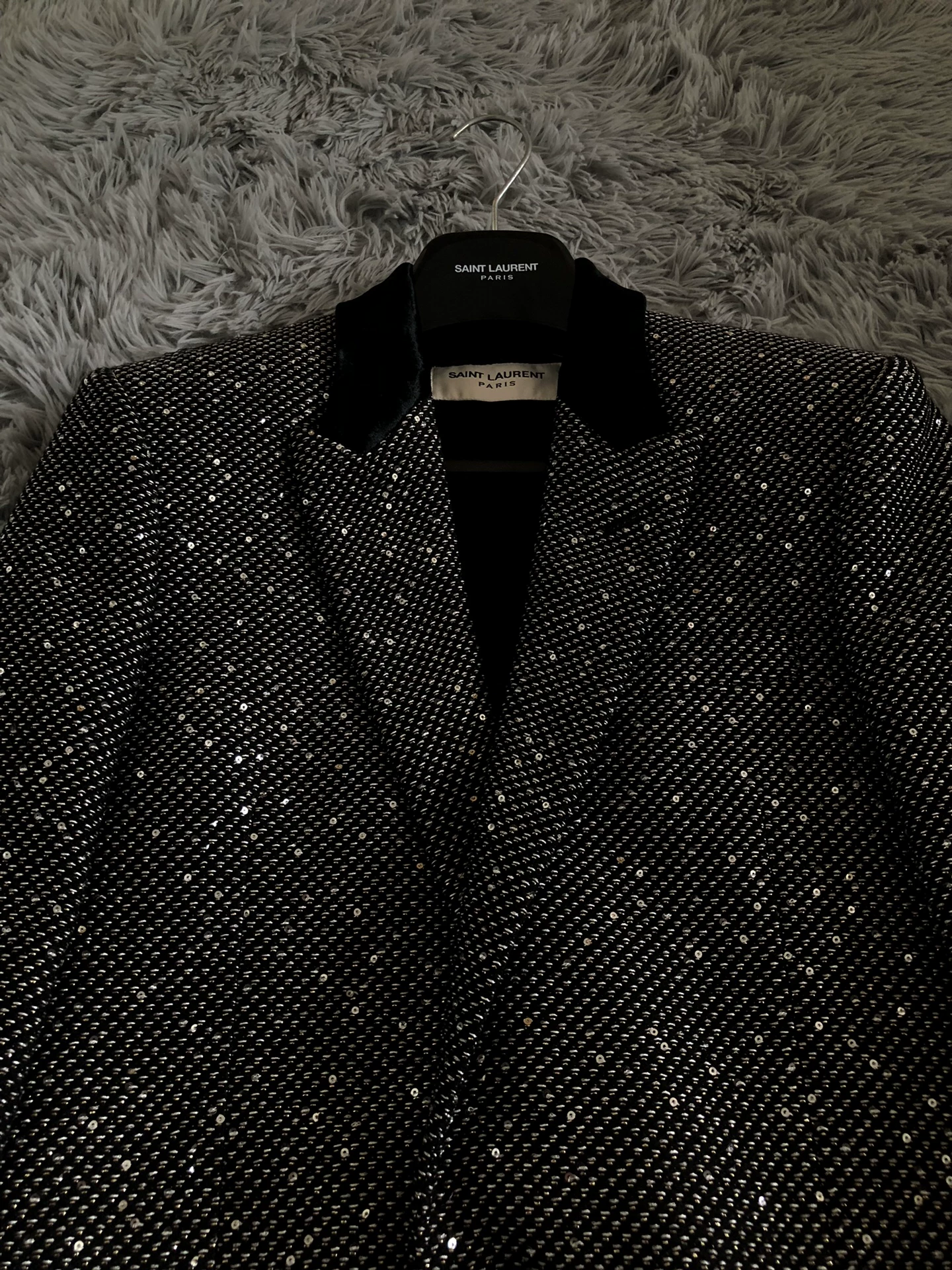 Saint Laurent 18FW Sequin Embroidered Coat — label