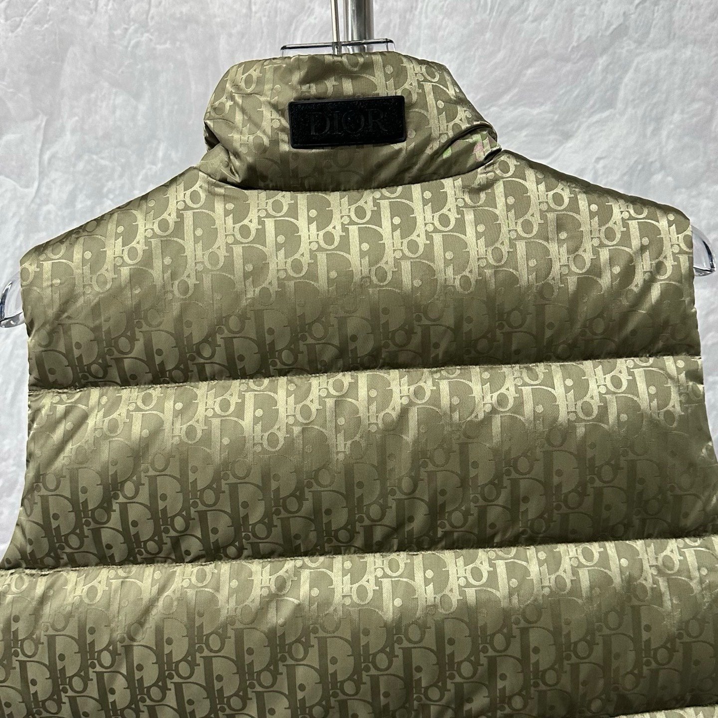 Dior Olive Green Jacquard Stand Collar Down Vest — detail
