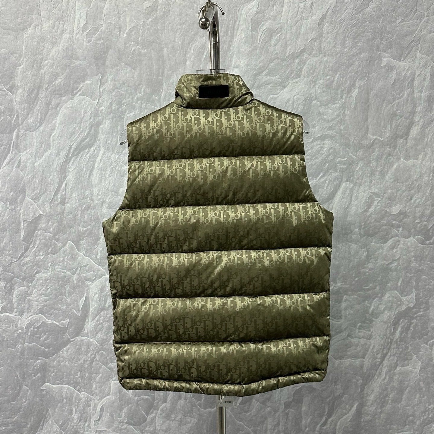 Dior Olive Green Jacquard Stand Collar Down Vest — back