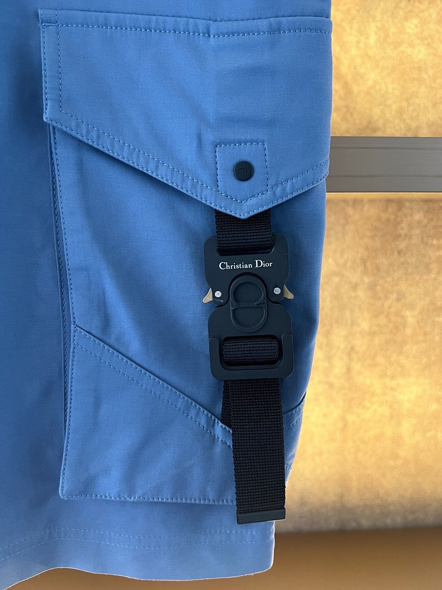 Dior x Alyx Navy Utility Buckle Shorts — detail