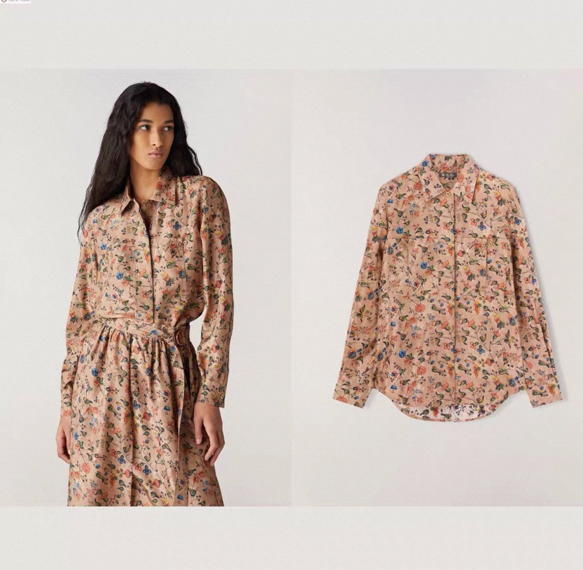 Loro Piana Silk Floral Bird Print Shirt — label