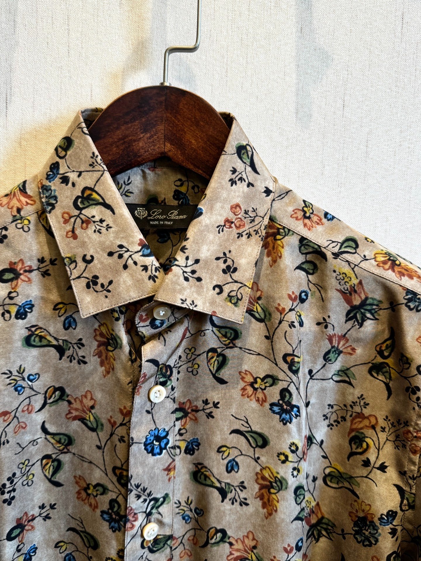 Loro Piana Silk Floral Bird Print Shirt — detail