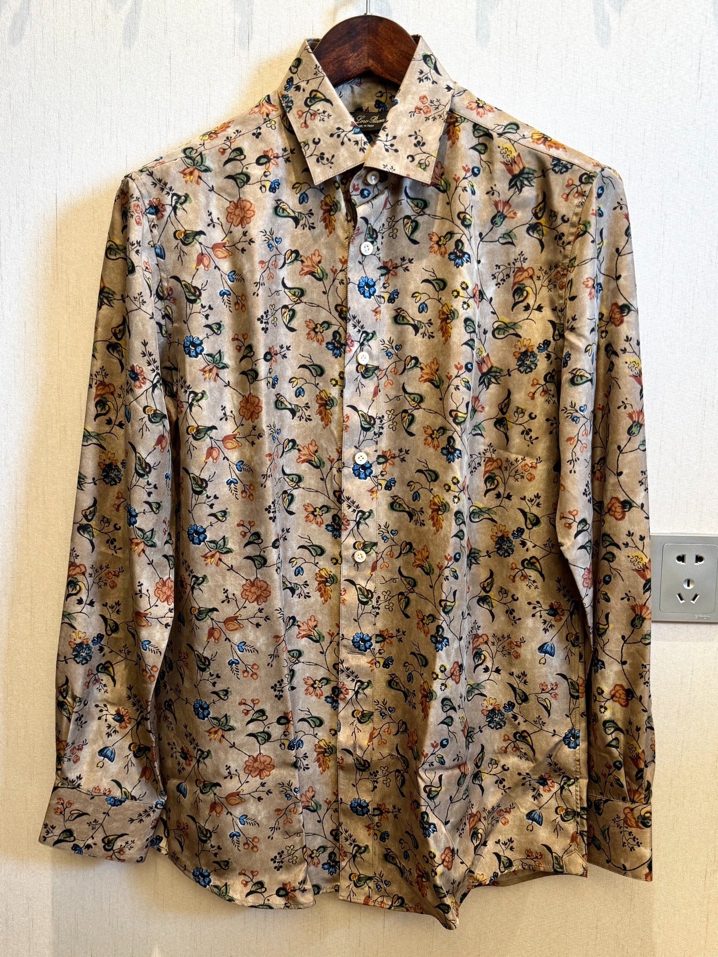 Loro Piana Silk Floral Bird Print Shirt