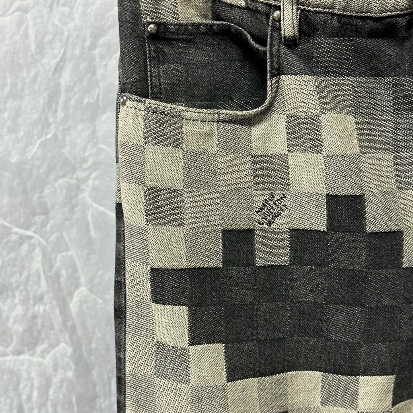 Louis Vuitton SS25 Mosaic Checkerboard Denim Pants — detail