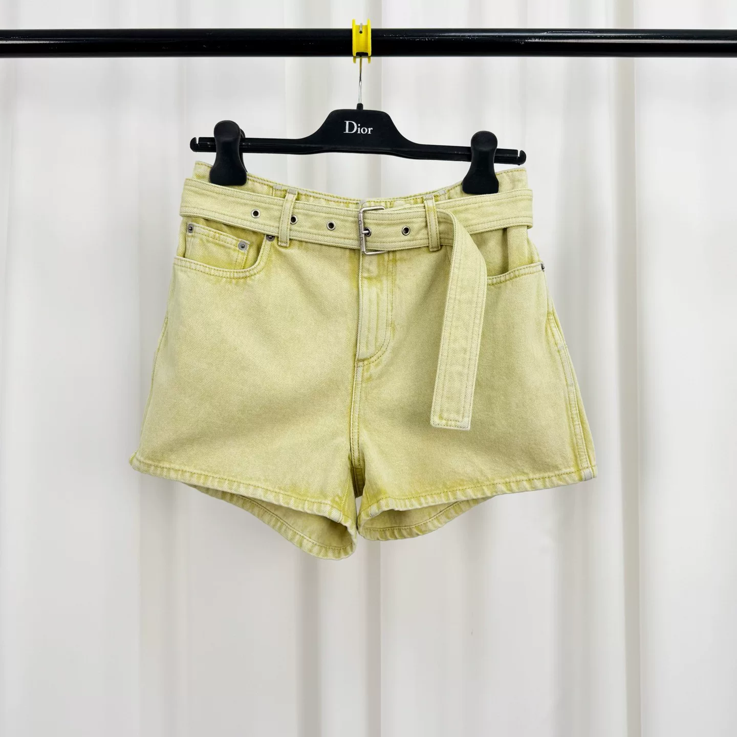 Dior Yellow Washed Denim Belted Shorts