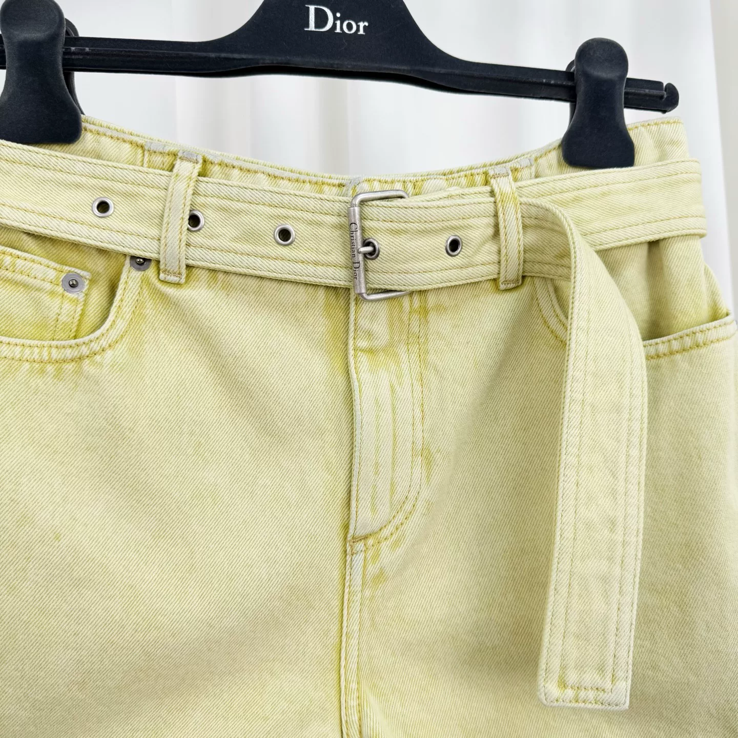 Dior Yellow Washed Denim Belted Shorts — back