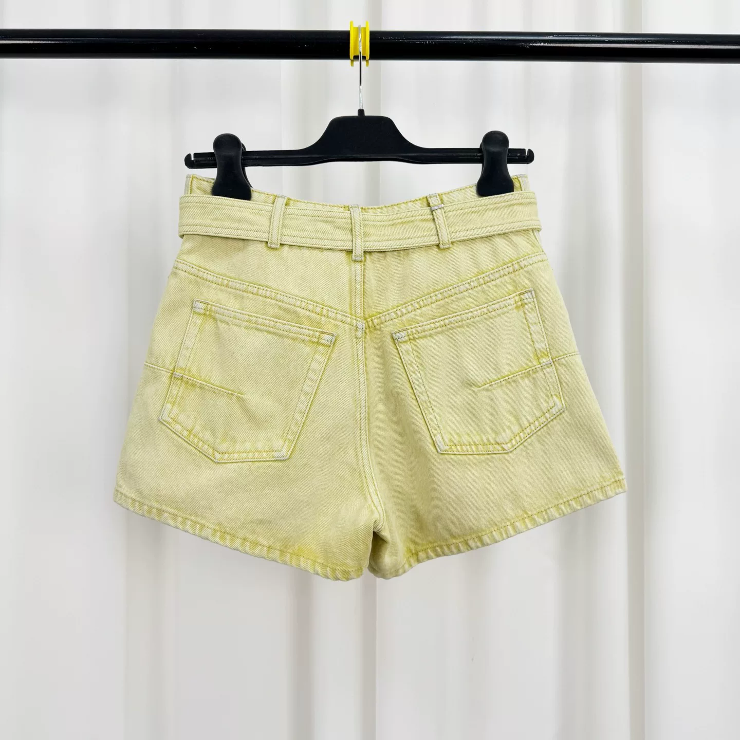 Dior Yellow Washed Denim Belted Shorts — front