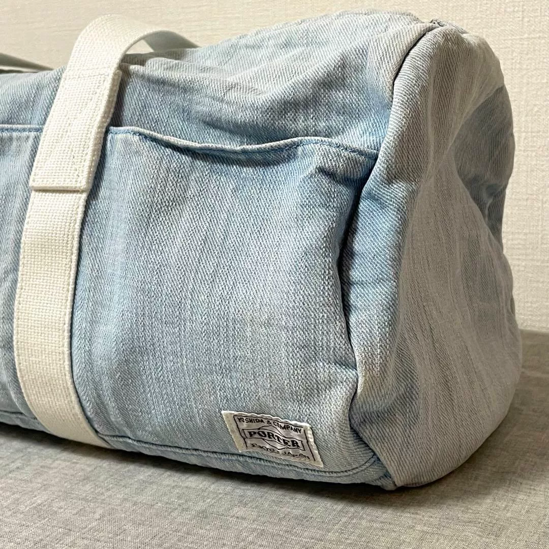 Porter Collaboration Light Blue Denim Drum Bag — detail