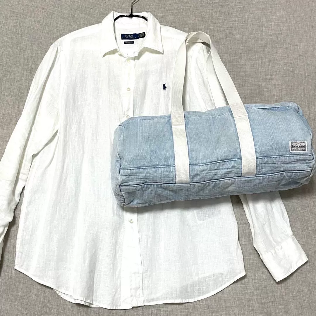Porter Collaboration Light Blue Denim Drum Bag — front
