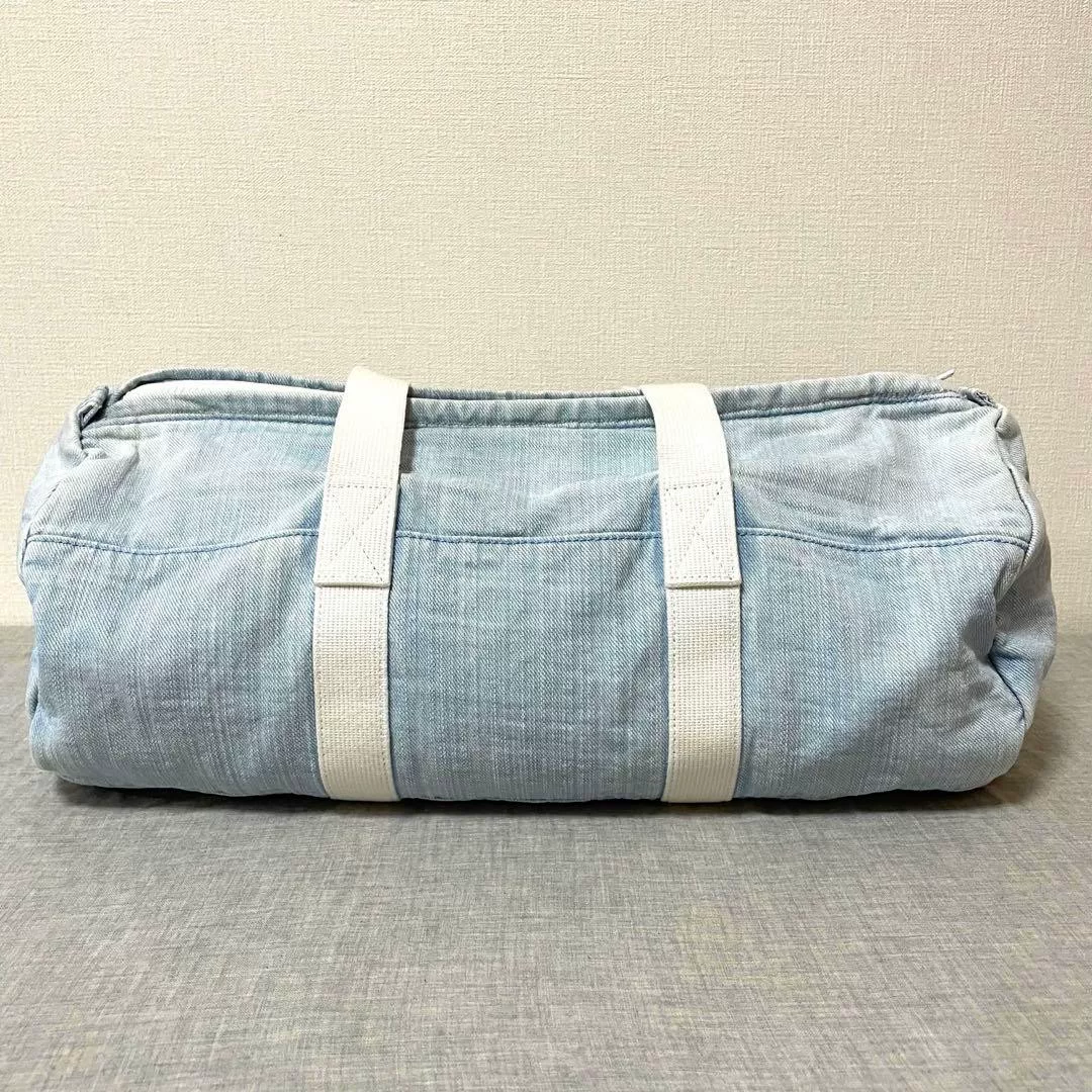Porter Collaboration Light Blue Denim Drum Bag — label