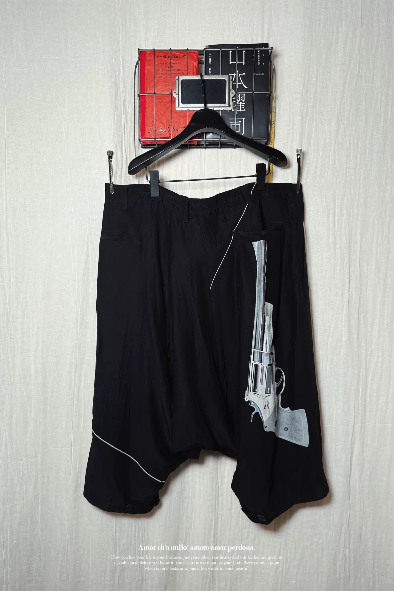 Yohji Yamamoto 21AW Revolver Print Silk Pants — detail